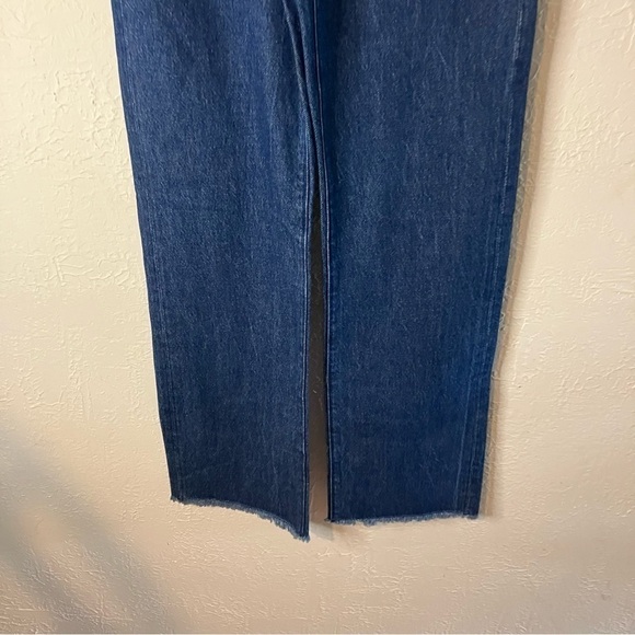 We Wore What Frayed High Rise Straight Leg Jeans in True Blue - Picture 5 of 9